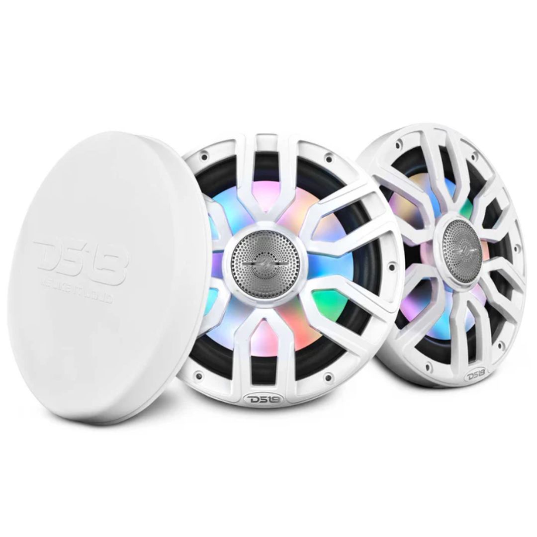 Corneta Marina 8 Pulgadas 2 Vias 175w Blanca DS18 4 Ohm, Luces LED Digitales 150w RMS Imanes de Ferrita y Neodimio