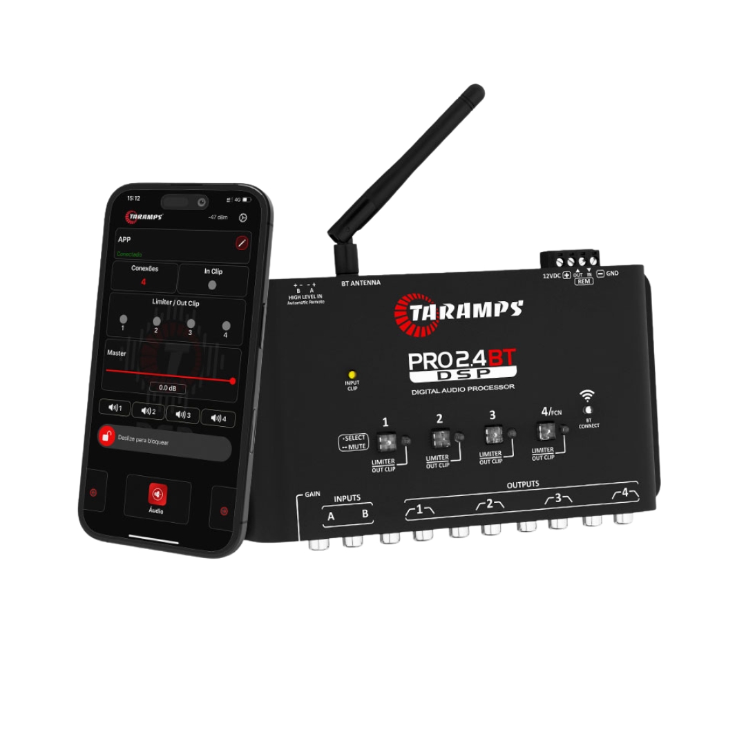 Procesador Taramps 4 CH/ Bluetooth Digital/ Ecualizador Parametrico Ecualizador Grafico/ Limiter/ Roteamiento