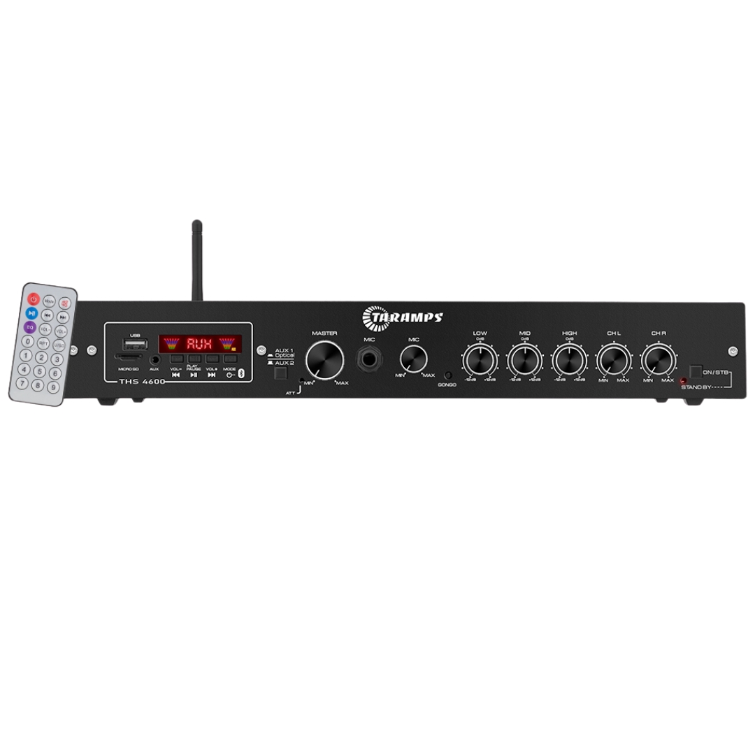 Amplificador Profesional Multicanal 2X125w RMS 4 Ohm/ Bluetooth/ USB/ AUX SD/ Multivoltaje/ Fibra Optica