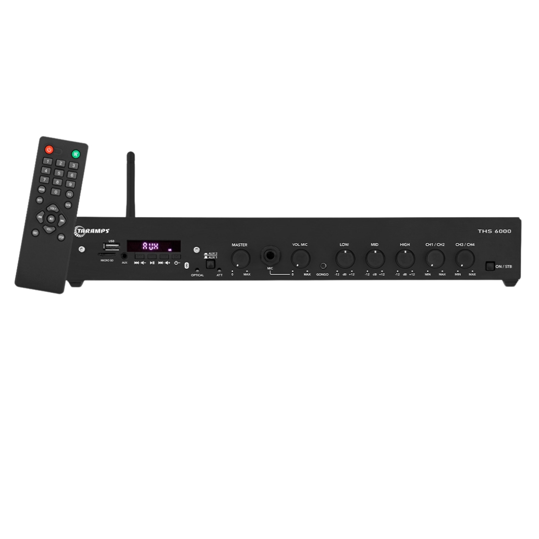 Amplificador Profesional Multicanal Clase D/ Bluetooth/ Fibra Optica/ Fibra Opt 4 x 100w RMS/ Control Remoto/ USB/